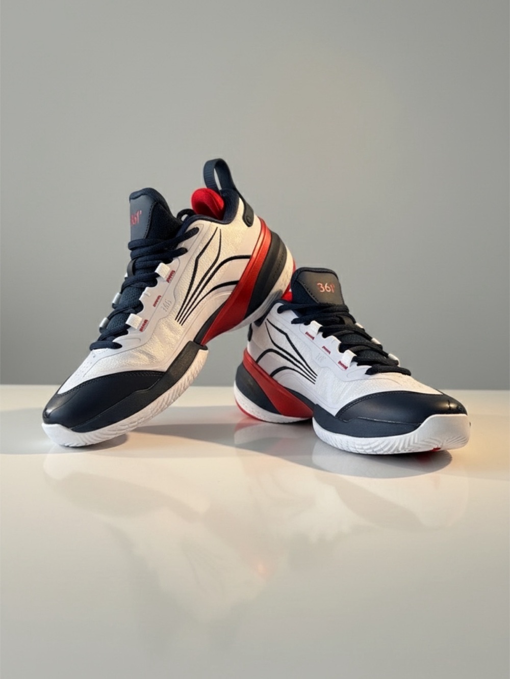 Men’s Athletic Basketball Shoes in White Navy Red by 361°